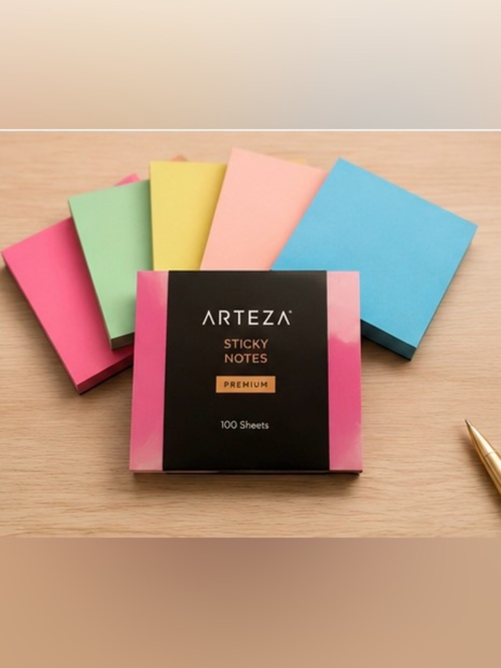 Arteza Premium Sticky Notes Set of 12 Pads 100 Sheets Each Multicolor Memo Notes - Picture 3 of 7